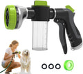 Dog Washing Hose Attachment, 10 Spray Modes and Adjustable Water Pressure Garden Hose Nozzle with Soap Dispenser for Dog Cat Bathing, Also Adopted in Watering Flowers, Pet Wash