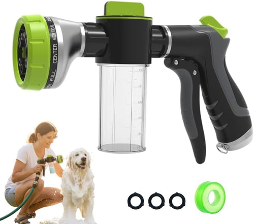 Dog Washing Hose Attachment, 10 Spray Modes and Adjustable Water Pressure Garden Hose Nozzle with Soap Dispenser for Dog Cat Bathing, Also Adopted in Watering Flowers, Pet Wash